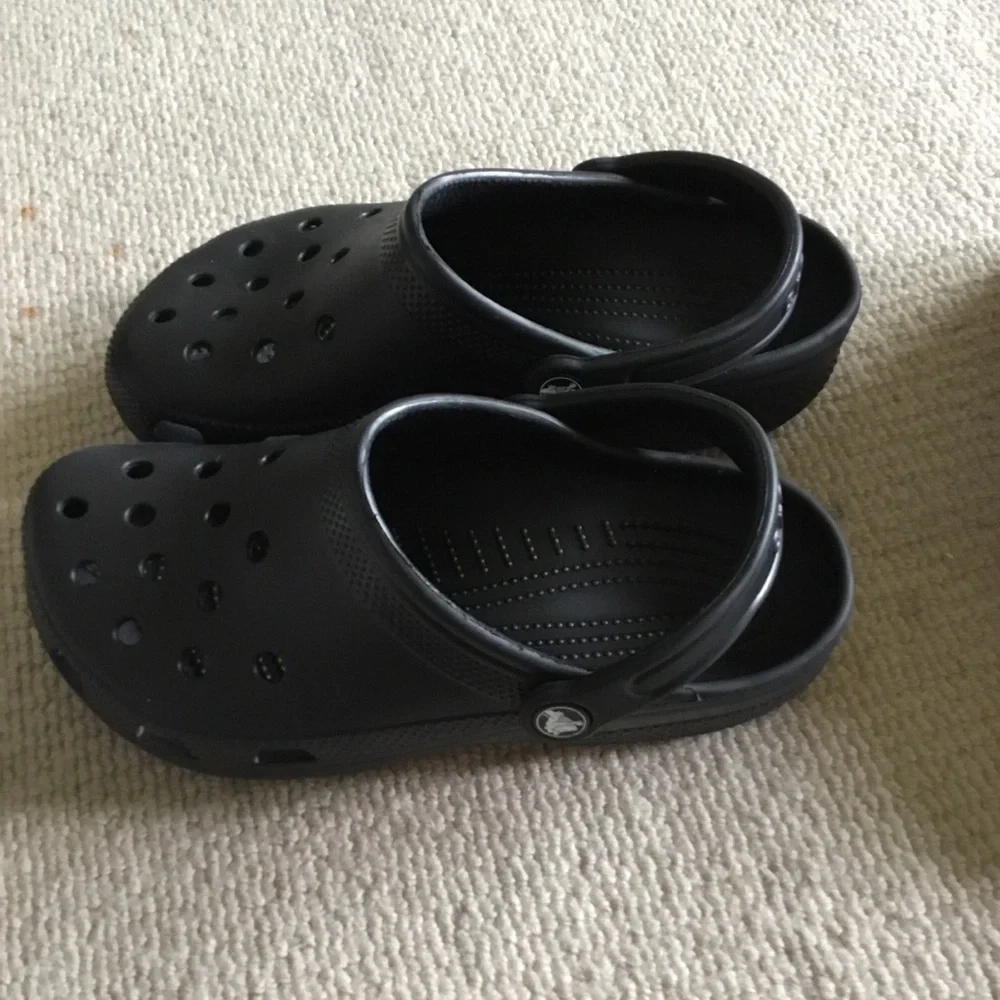 CROCS Black Foam Clogs with Heel Strap
